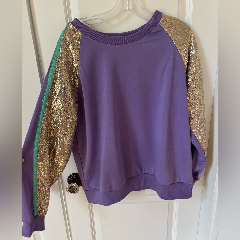 Purple Sweatshirt with Gold Sequin Sleeves